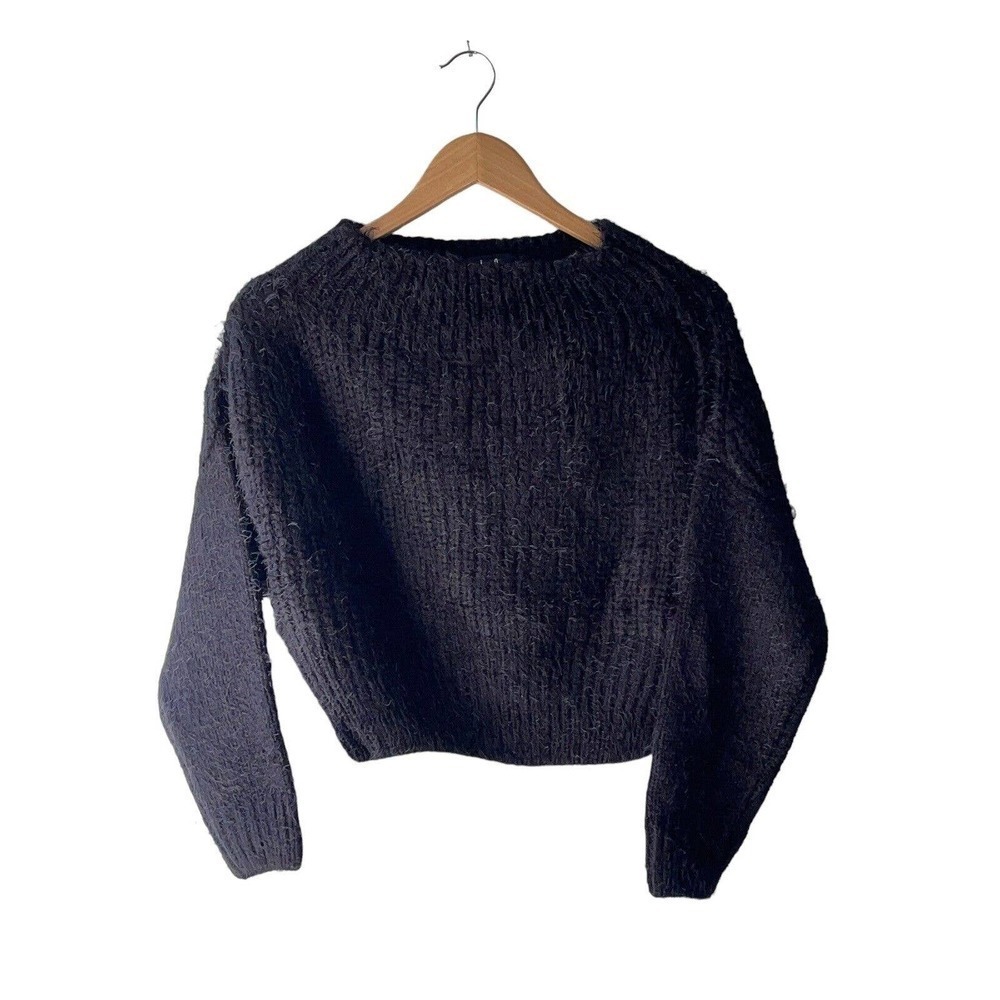 Lulus Size S Black Soft Felling it Eyelash Knit Cropped Stretch Sweater - New - Picture 3 of 8